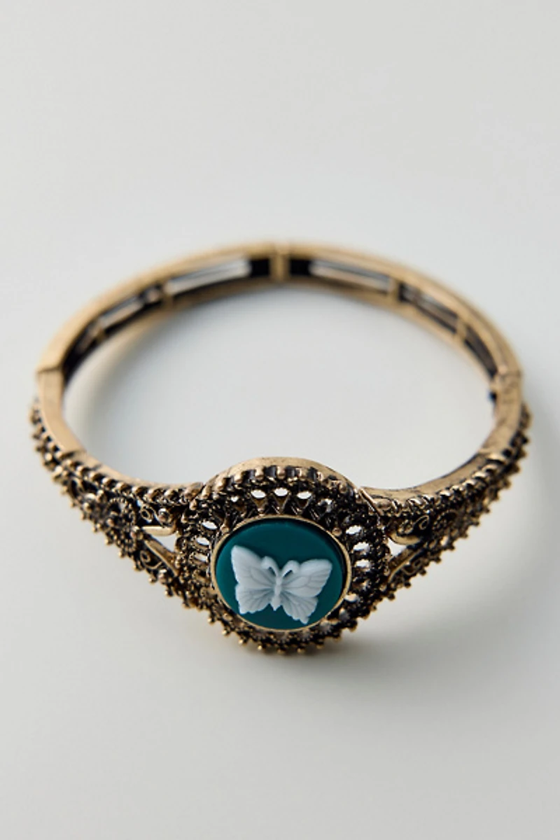 Victorian Swan Cameo Stretch Bangle Bracelet
