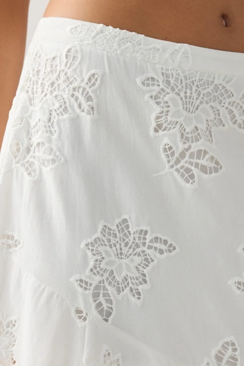 Kimchi Blue Elena Eyelet Lace Hanky Hem Midi Skirt