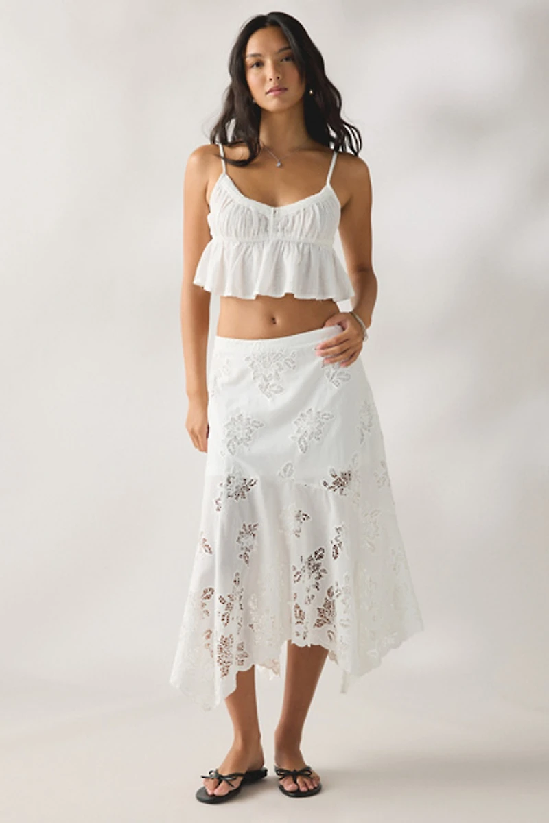 Kimchi Blue Elena Eyelet Lace Hanky Hem Midi Skirt