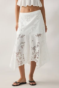 Kimchi Blue Elena Eyelet Lace Hanky Hem Midi Skirt