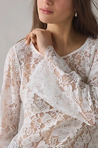 UO Charlie Sheer Lace Long Sleeve Tunic Top