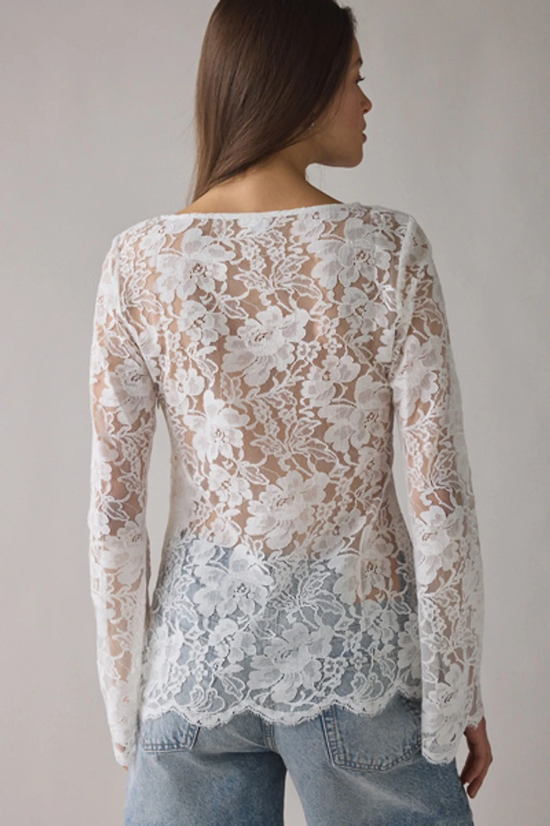 UO Charlie Sheer Lace Long Sleeve Tunic Top