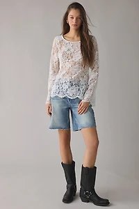 UO Charlie Sheer Lace Long Sleeve Tunic Top