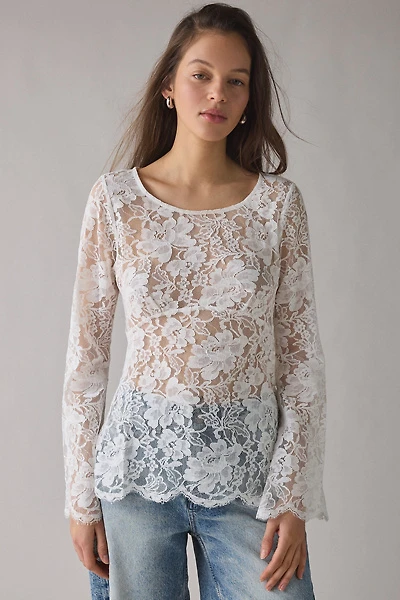 UO Charlie Sheer Lace Long Sleeve Tunic Top