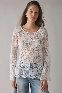 UO Charlie Sheer Lace Long Sleeve Tunic Top