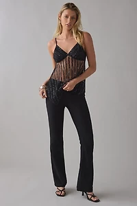 UO Mel Sequin Beaded Sheer Mesh Babydoll Cami