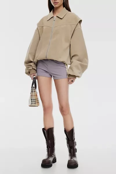 Lioness Vista Latte Faux Suede Bomber Jacket