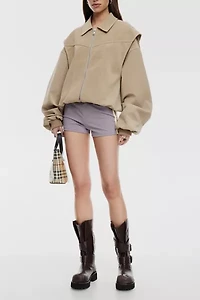 Lioness Vista Latte Faux Suede Bomber Jacket