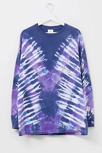 Vintage 1990s Distressed Purple Blue All Over Print Long Sleeve Graphic T-Shirt