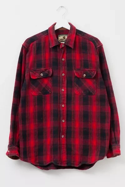 Vintage Y2K Red Plaid Flannel Button Up Cotton Work Shirt