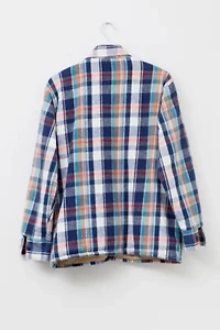Vintage 1990s Distressed Blue White Plaid Quilt Lined Button Up Shirt