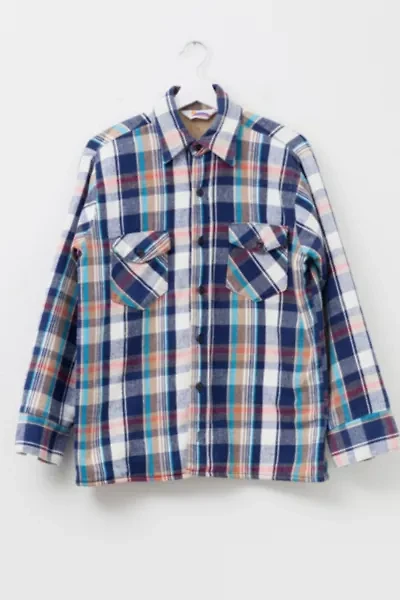 Vintage 1990s Distressed Blue White Plaid Quilt Lined Button Up Shirt