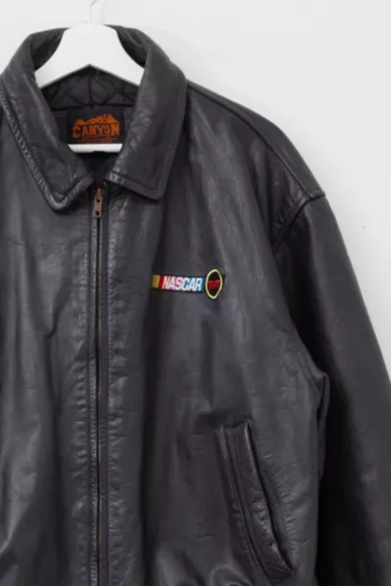Vintage 1990s NASCAR Black Leather Embroidered Jacket