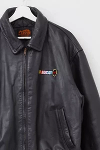 Vintage 1990s NASCAR Black Leather Embroidered Jacket