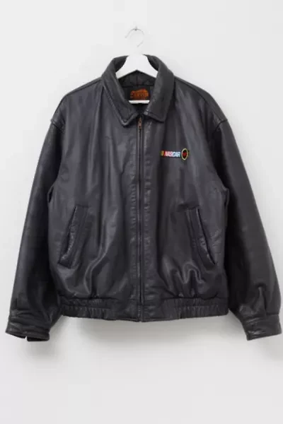 Vintage 1990s NASCAR Black Leather Embroidered Jacket