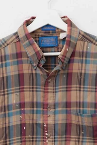 Vintage 1990s Pendleton Distressed Plaid Button Up Cotton Shirt