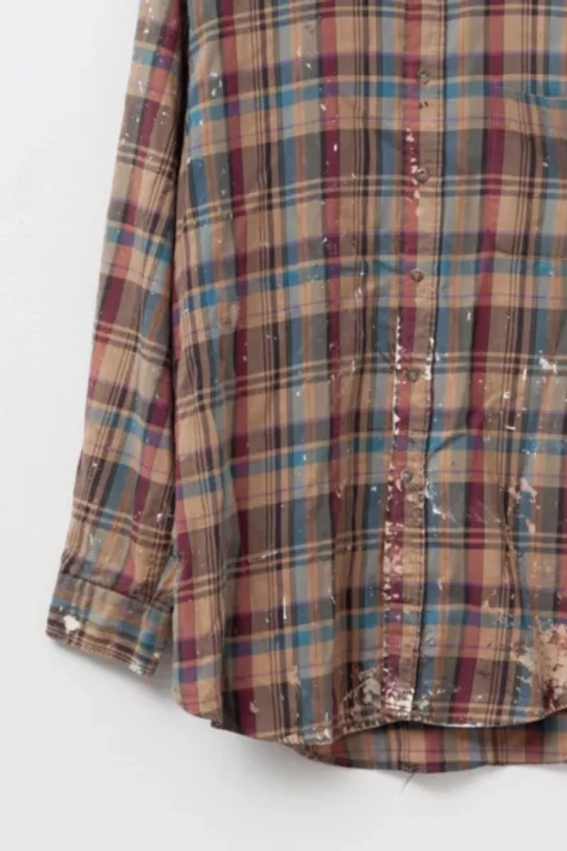 Vintage 1990s Pendleton Distressed Plaid Button Up Cotton Shirt