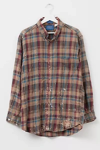 Vintage 1990s Pendleton Distressed Plaid Button Up Cotton Shirt