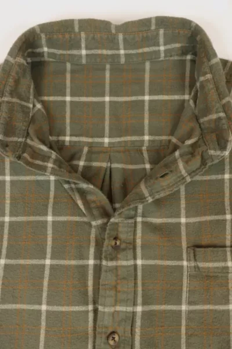 Vintage Green Flannel Button-Down Shirt