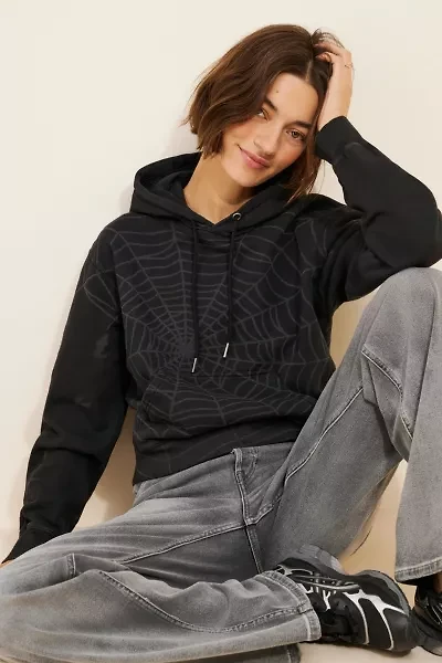 BDG Bonfire Allover Print Cropped Hoodie Sweatshirt