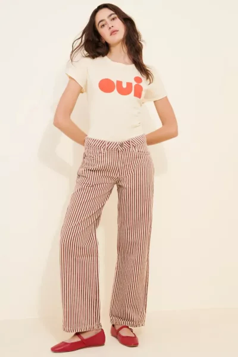Daisy Street Mid-Rise Denim Stripe Jeans