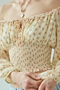 Daylight Smocked Tie-Front Cropped Blouse