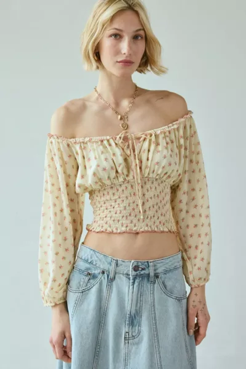 Daylight Smocked Tie-Front Cropped Blouse