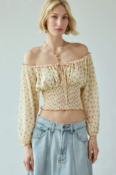 Daylight Smocked Tie-Front Cropped Blouse