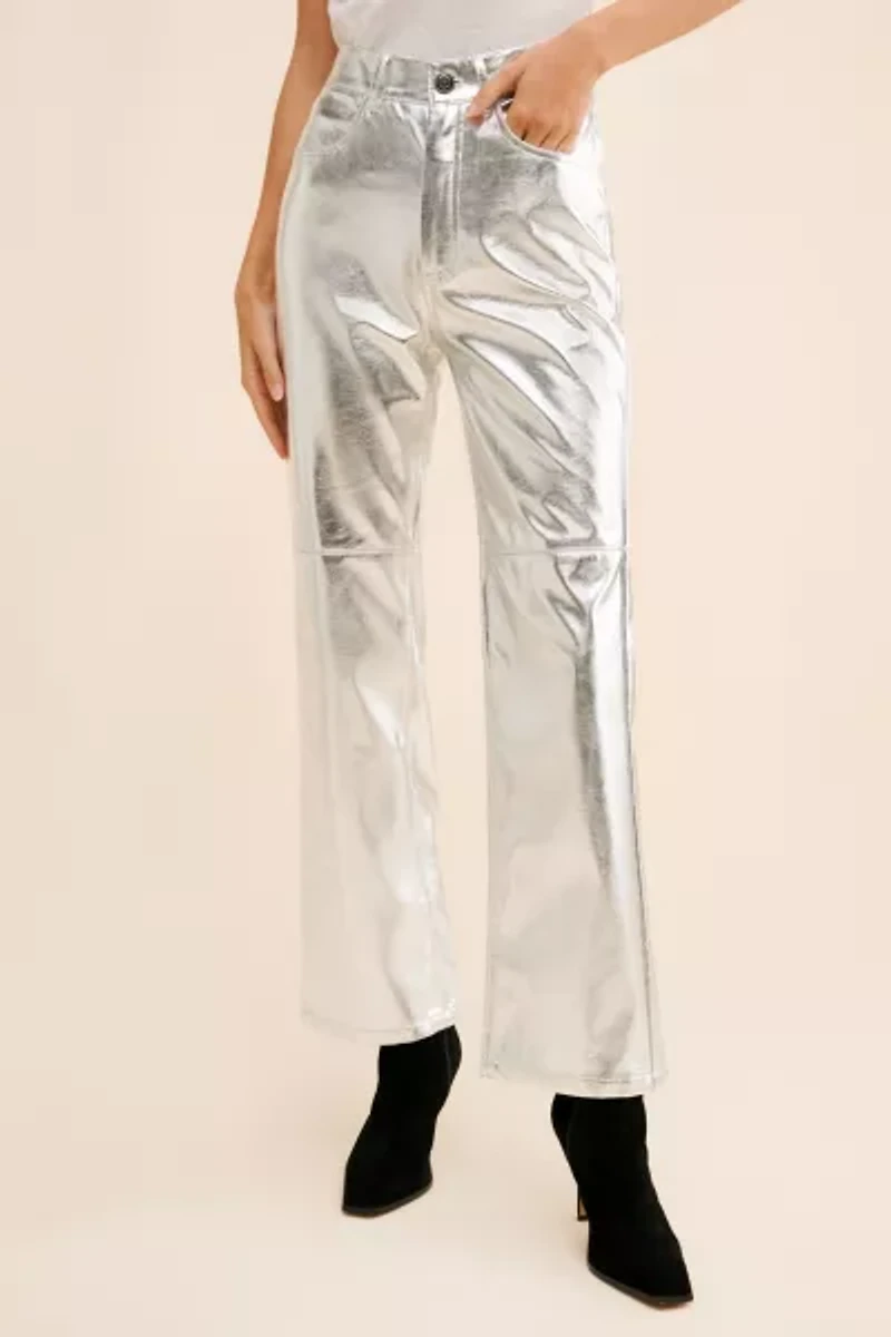 Glamorous Shine Vegan Leather Wide-Leg Pants