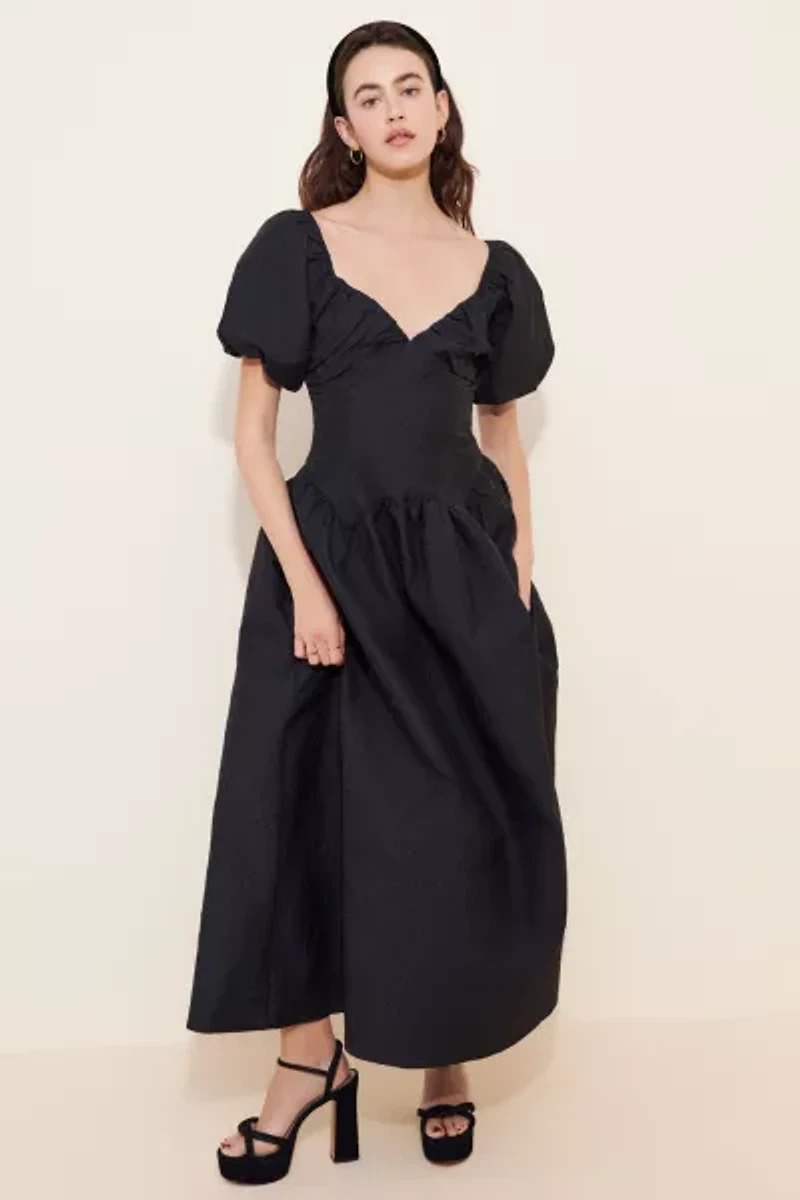 Glamorous Drop Waist Puff Sleeve Maxi Dress