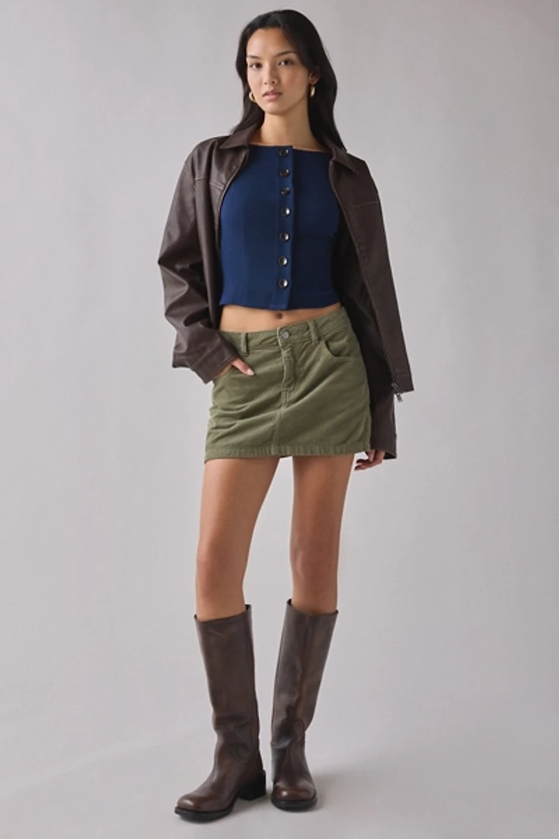 ReMADE By UO Remnants Crepe Button-Front High Boatneck Tank Top