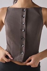 ReMADE By UO Remnants Pinstripe Button-Front High Boatneck Tank Top