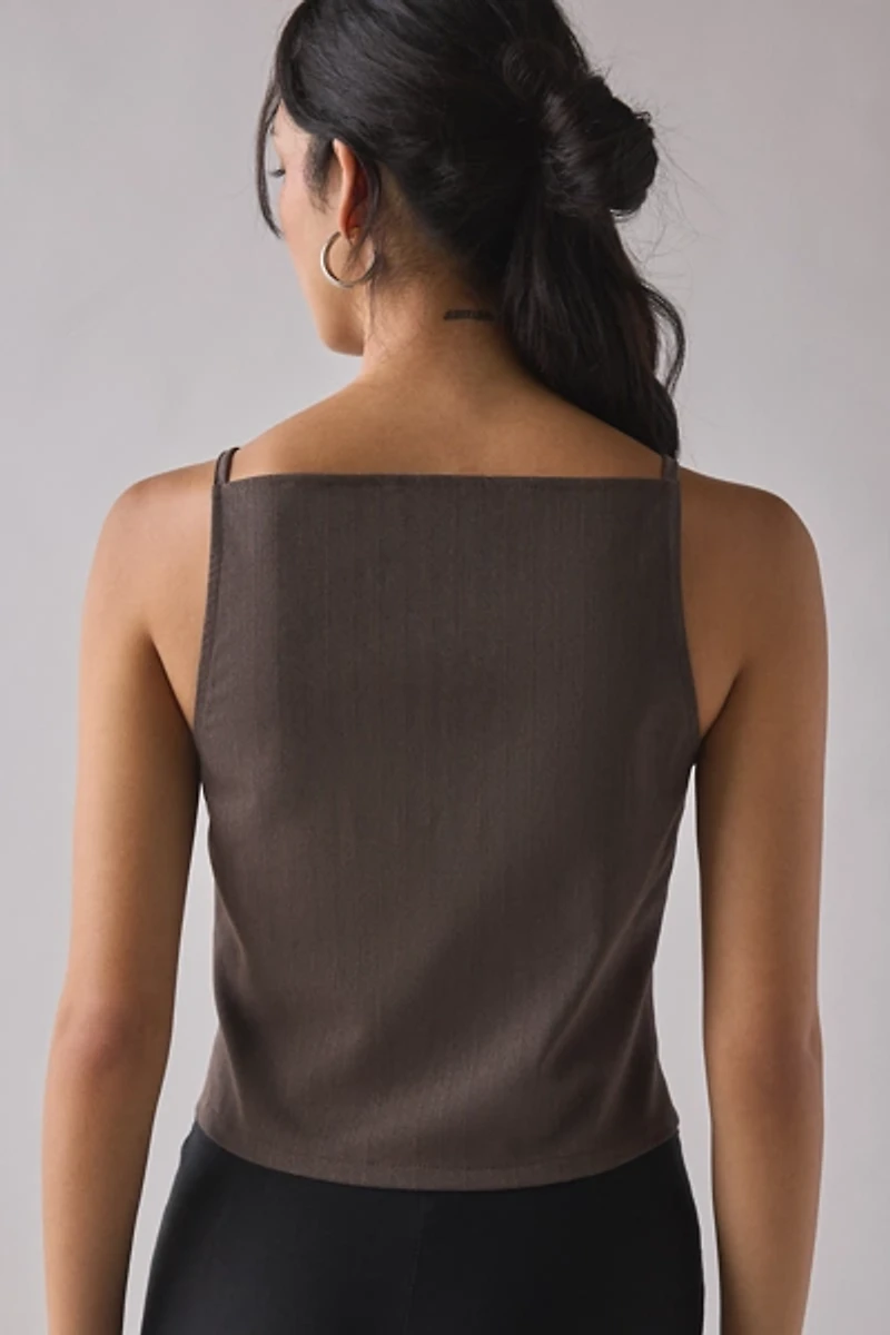 ReMADE By UO Remnants Pinstripe Button-Front High Boatneck Tank Top