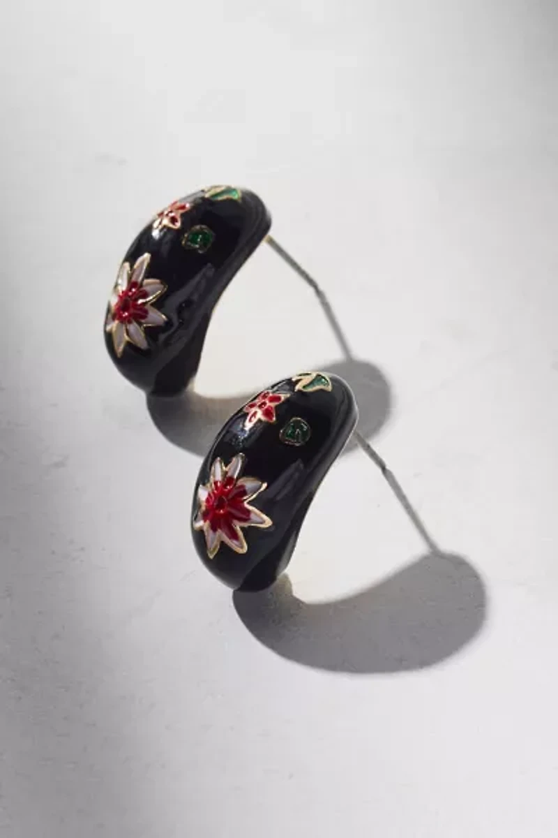 Floral Rhinestone Enameled Teardrop Earring