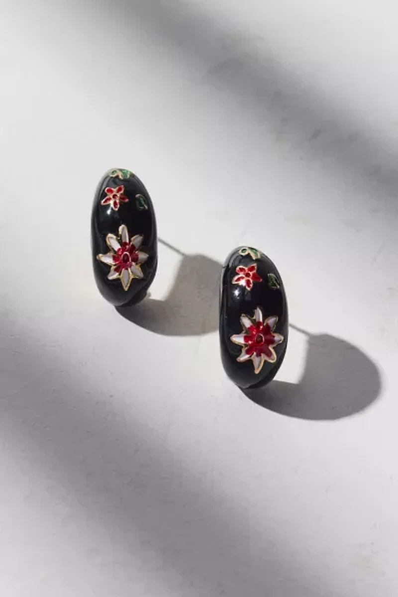 Floral Rhinestone Enameled Teardrop Earring