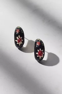 Floral Rhinestone Enameled Teardrop Earring