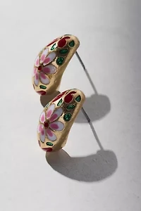 Floral Rhinestone Enameled Teardrop Earring