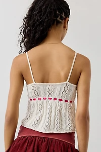 Kimchi Blue Brooklyn Floral Embroidered Pointelle Knit Babydoll Tank Top