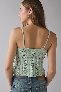 Kimchi Blue Brooklyn Floral Embroidered Pointelle Knit Babydoll Tank Top