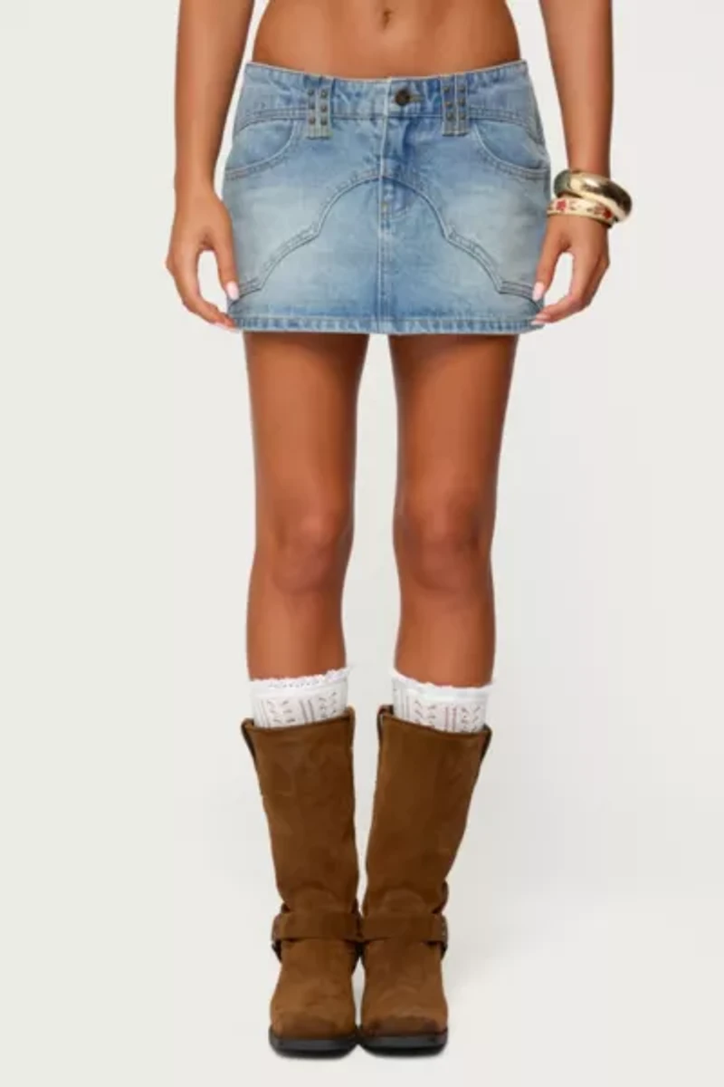 Edikted Tory Western Denim Mini Skirt