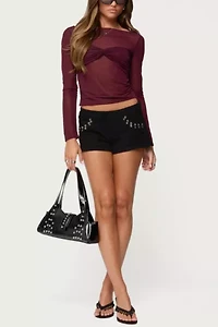 Edikted Charm & Grommet Denim Shorts