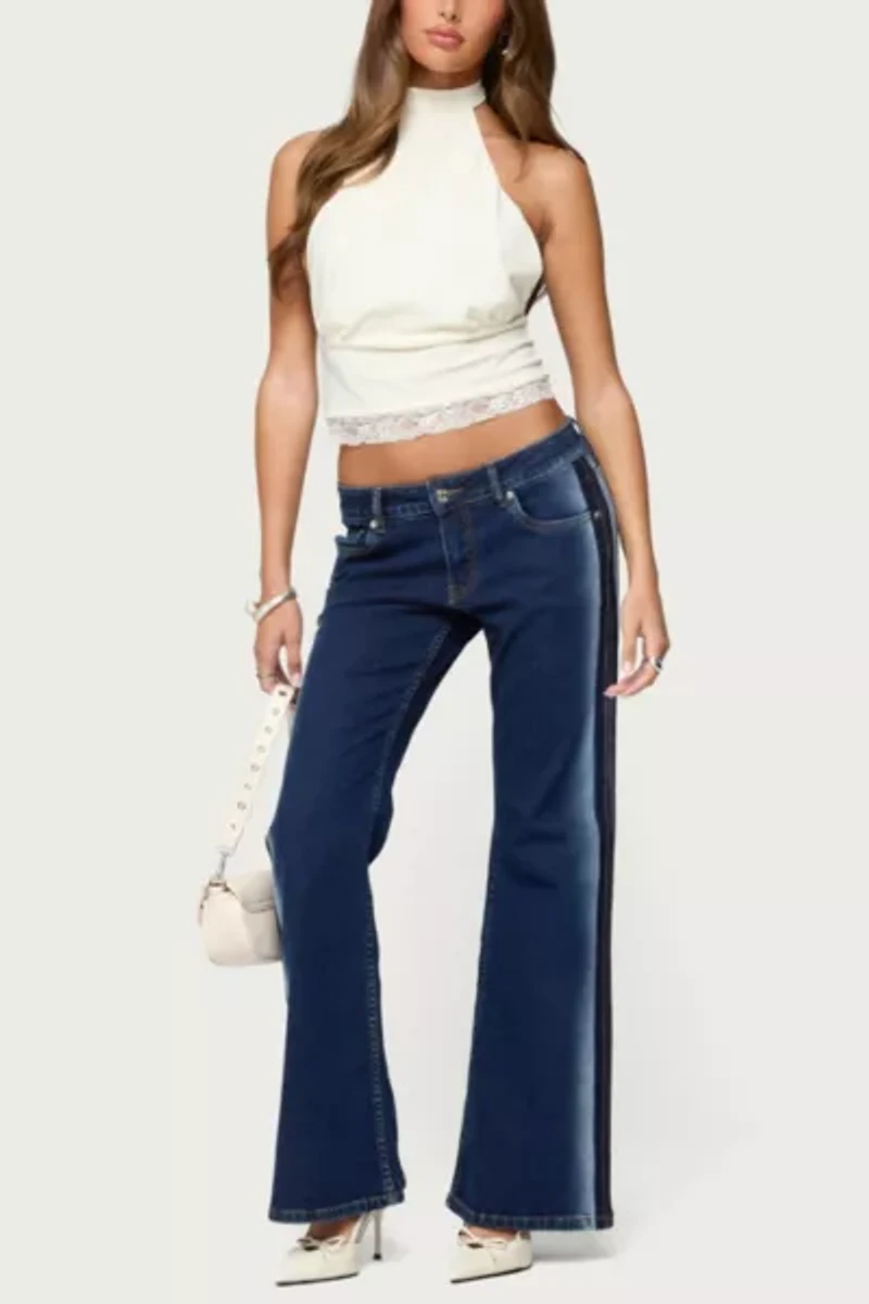 Edikted Airbrushed Low Rise Flared Jeans