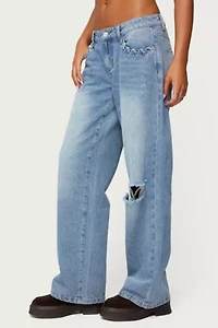 Edikted Dutton Distressed Low Rise Jeans