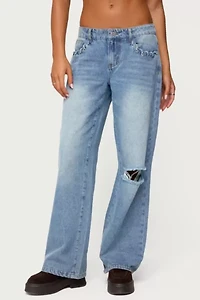 Edikted Dutton Distressed Low Rise Jeans