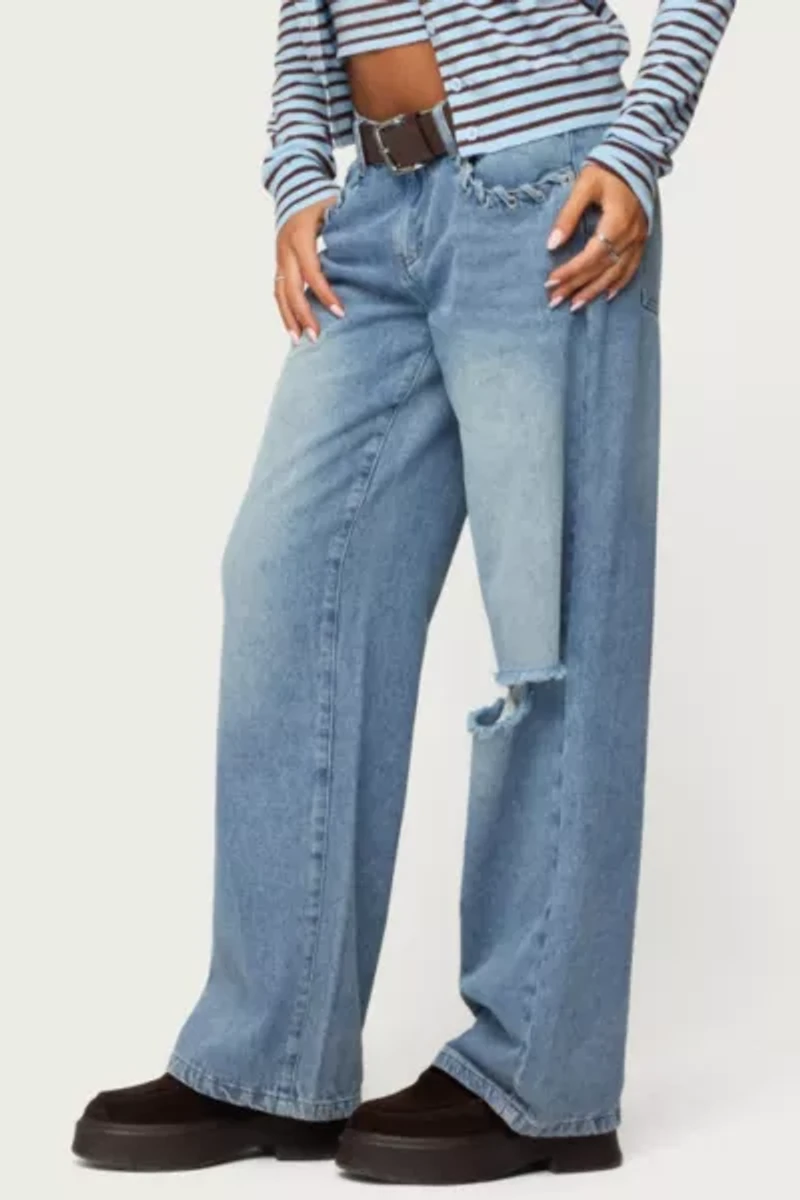 Edikted Dutton Distressed Low Rise Jeans