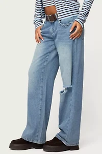 Edikted Dutton Distressed Low Rise Jeans