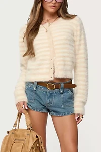 Edikted Aria Striped Fuzzy Knit Cardigan