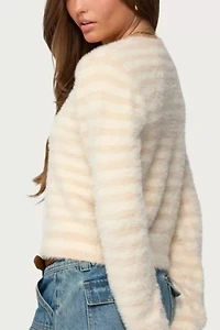Edikted Aria Striped Fuzzy Knit Cardigan