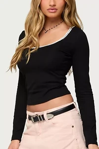 Edikted Contrast Lacey Long Sleeve Top