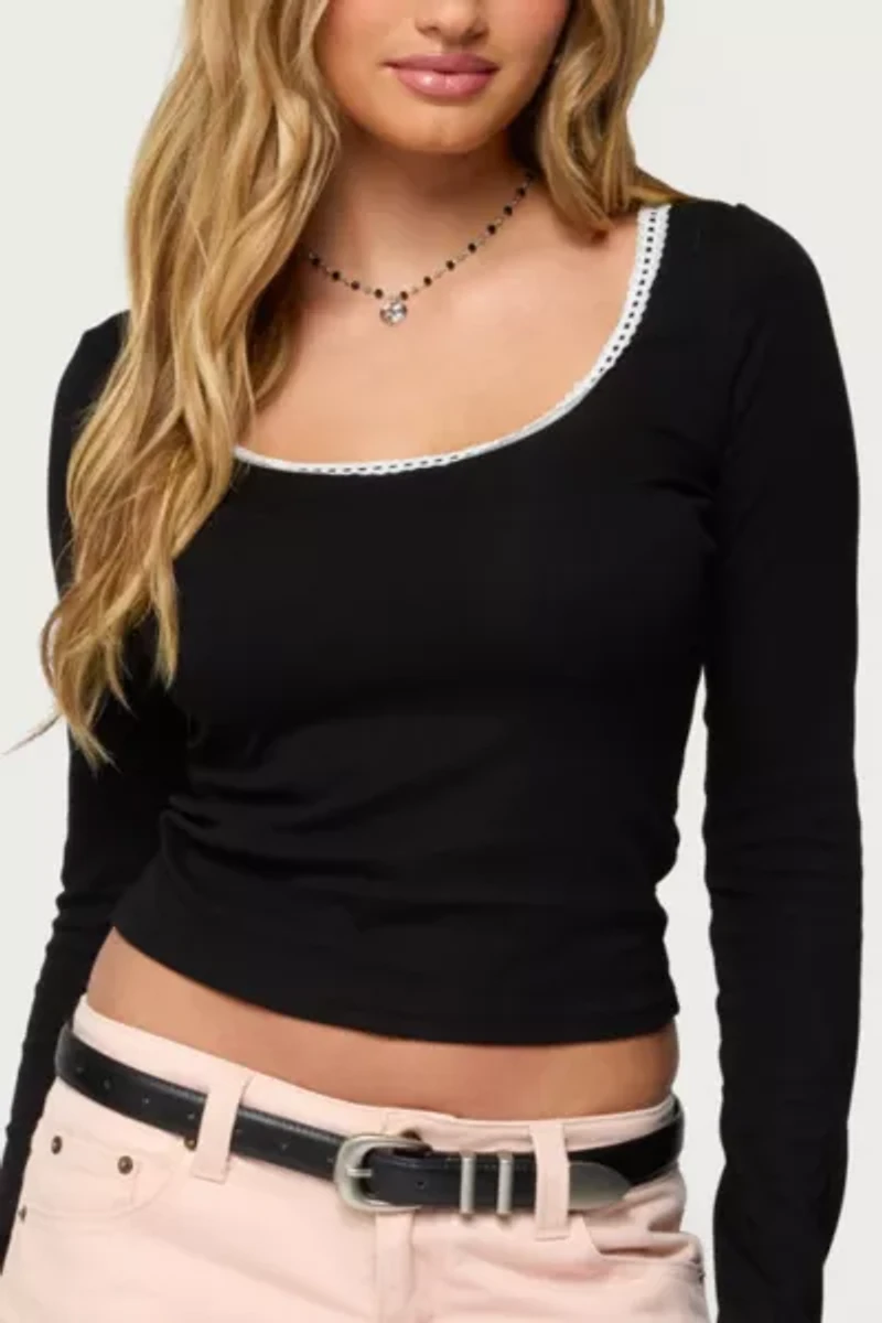 Edikted Contrast Lacey Long Sleeve Top